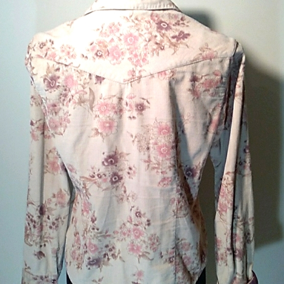 Pretty Floral Soft Courduroy Western Shirt Snap Close Cowgirl Up - Picture 8 of 11